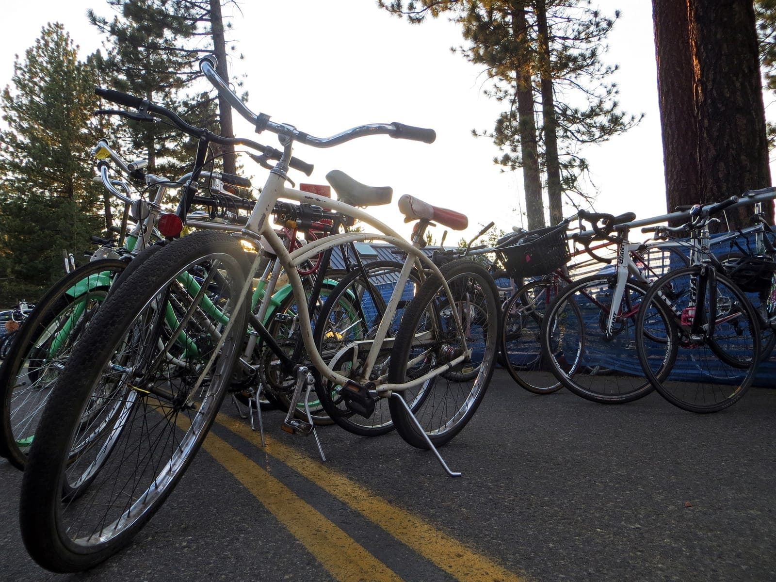 Bikes parked at the Lake Tahoe Bicycle Coalition bike valet at Lakeview Commons