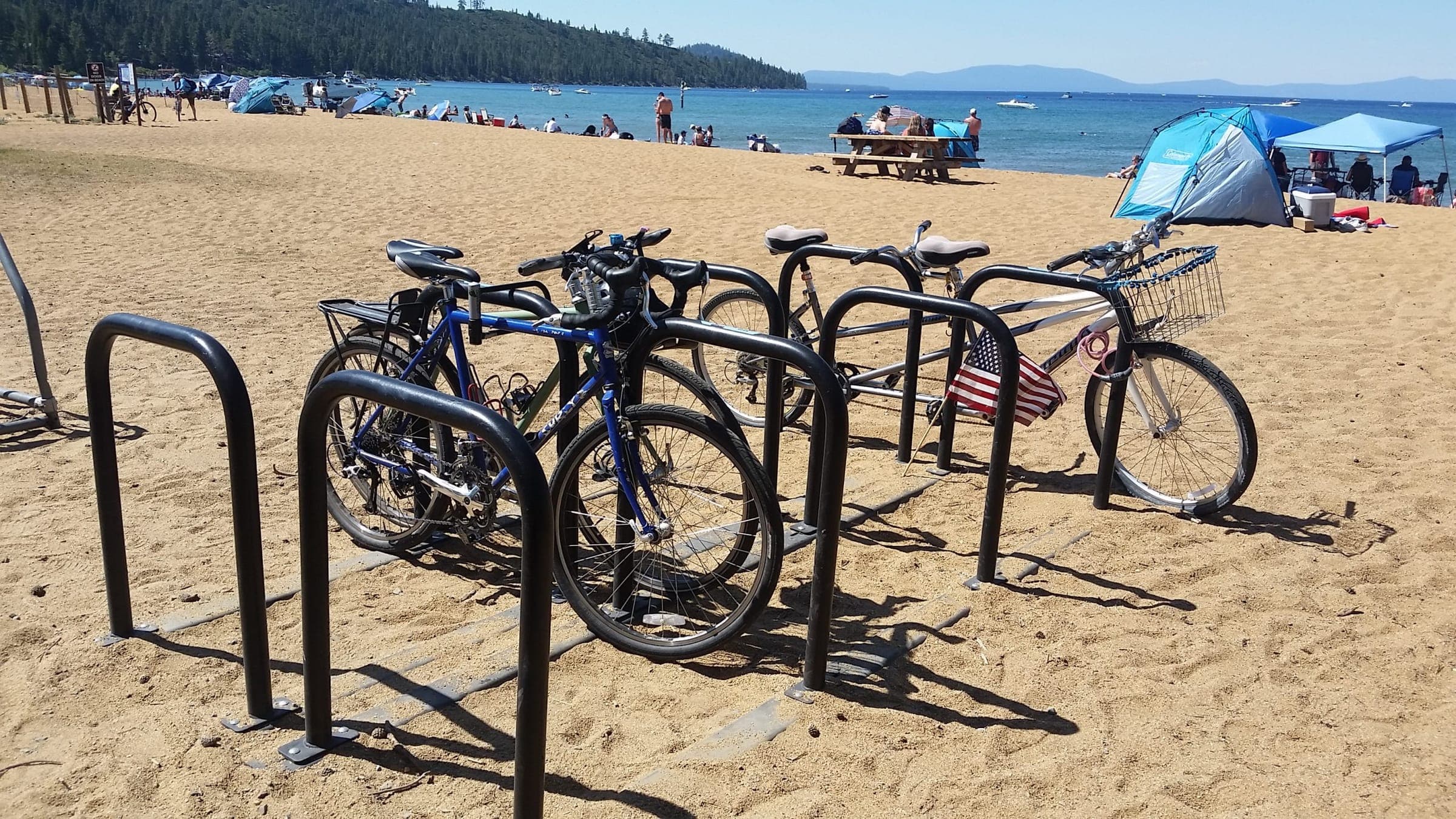 Cyclists on the bike path near Baldwin Beach on Lake Tahoe’s south shore
